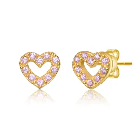 14k Gold Plated Cubic Zirconia Pave Heart Stud Earrings