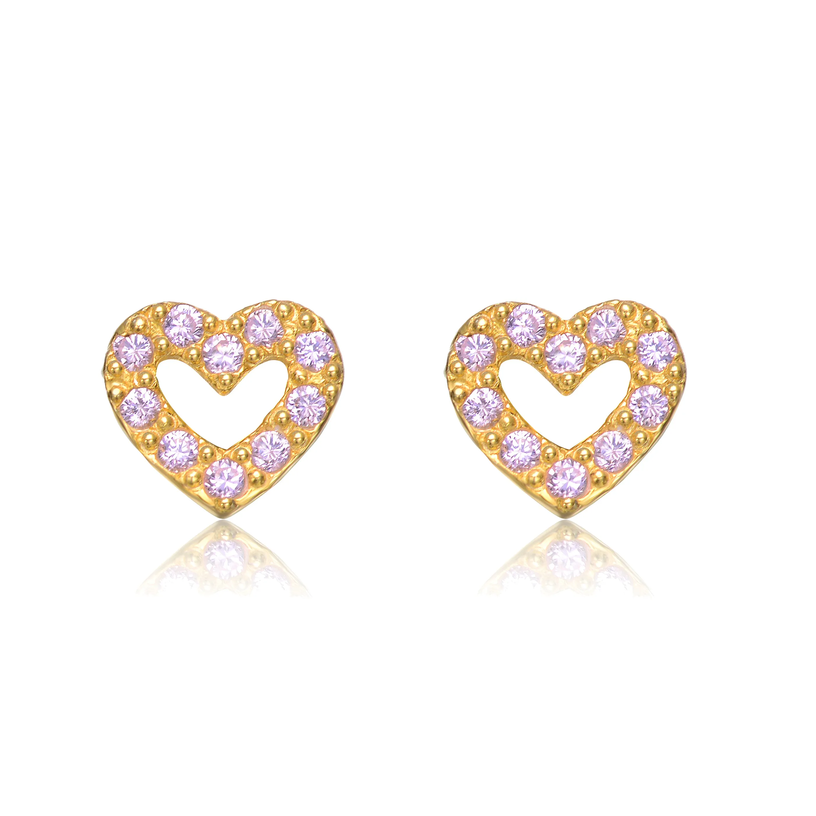 14k Gold Plated Cubic Zirconia Pave Heart Stud Earrings