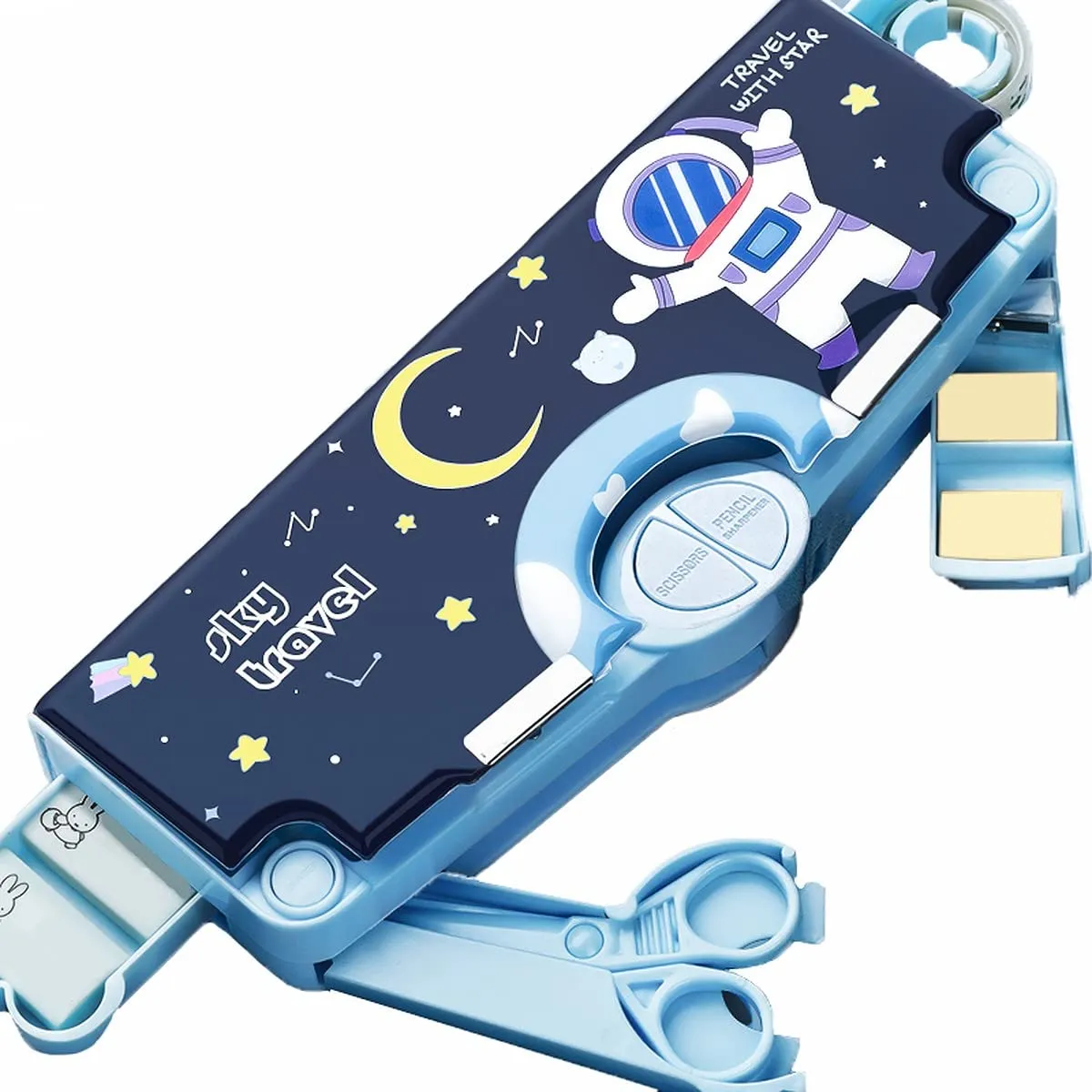 Aara Internationals 1Pc Multifunctional Pencil Case, Large Capacity Pencil Box for Boys & Girls Students with Craft Scissor Portable Stationery Organizer, Astronaut
