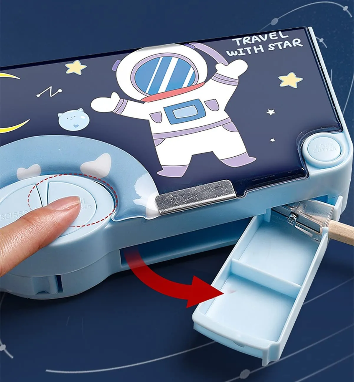 Aara Internationals 1Pc Multifunctional Pencil Case, Large Capacity Pencil Box for Boys & Girls Students with Craft Scissor Portable Stationery Organizer, Astronaut