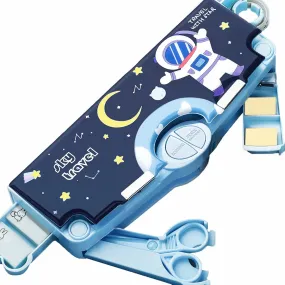 Aara Internationals 1Pc Multifunctional Pencil Case, Large Capacity Pencil Box for Boys & Girls Students with Craft Scissor Portable Stationery Organizer, Astronaut