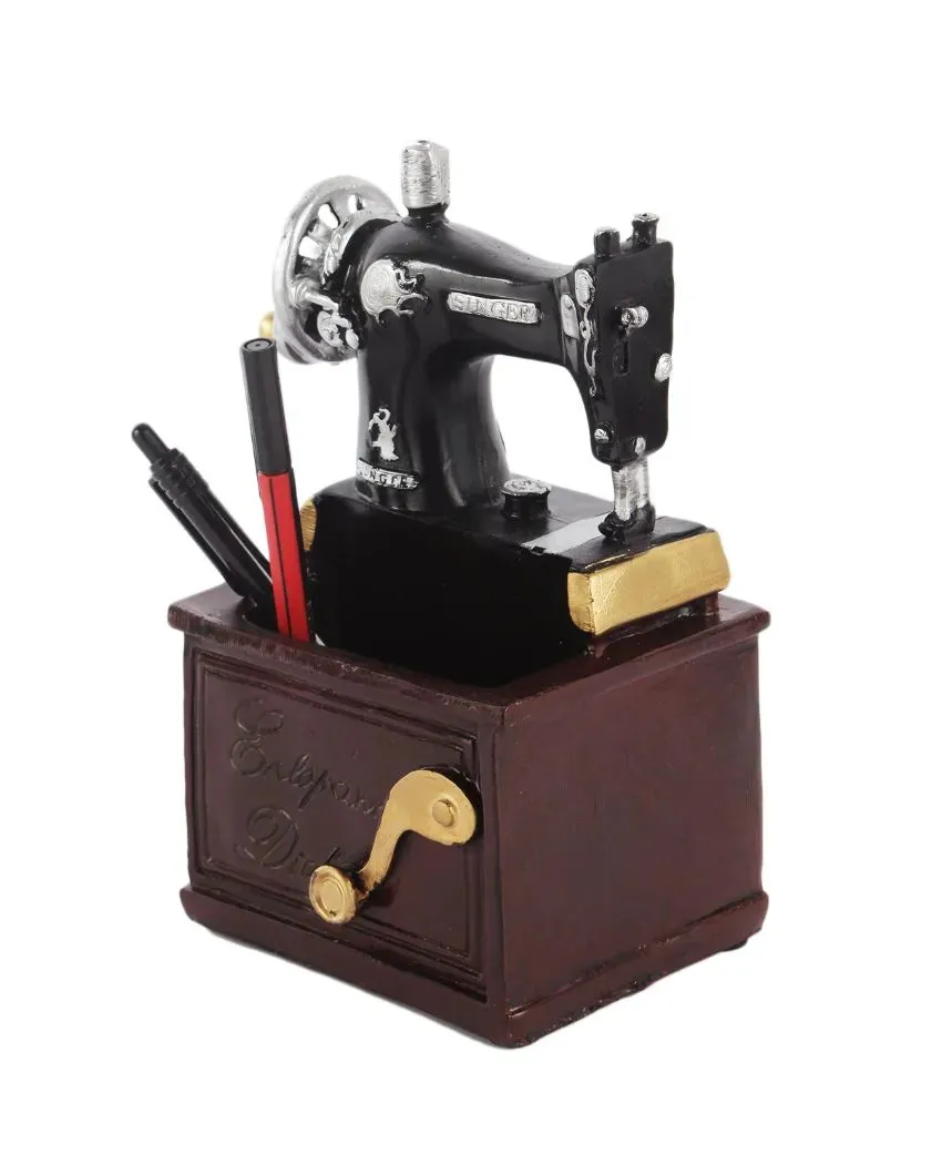 Antique Brown Sewing Machine Desk Organizer Showpiece