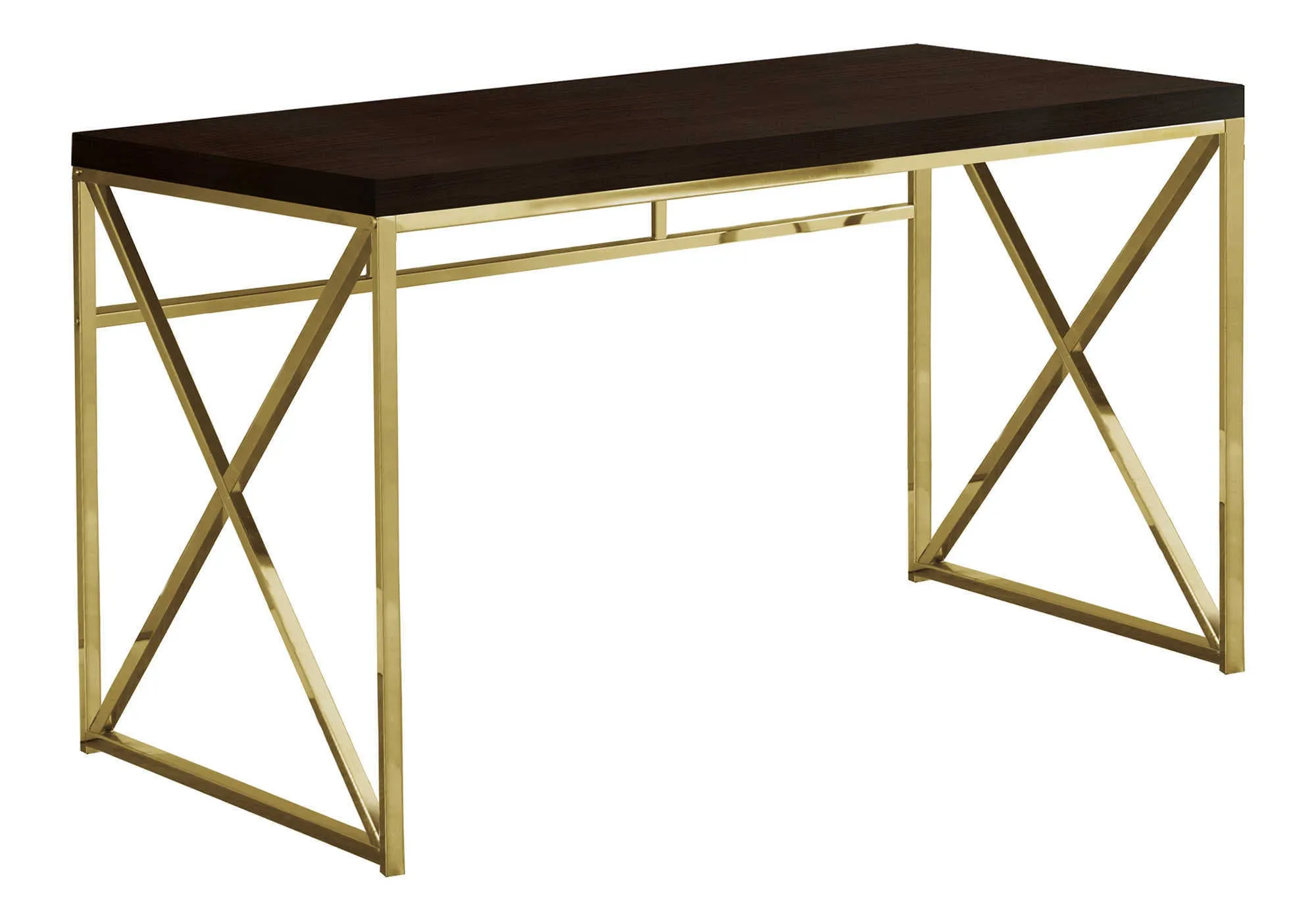 Computer Desk, Home Office, Laptop, Work, Brown Laminate, Gold Metal, Contemporary, Modern
