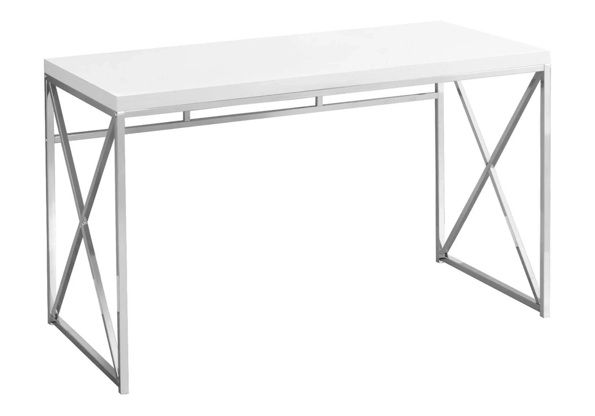 Computer Desk, Home Office, Laptop, Work, Glossy White Laminate, Chrome Metal, Contemporary, Modern
