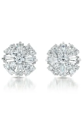 Cubic Zirconia Sterling Silver Rhodium Plated Round Earrings