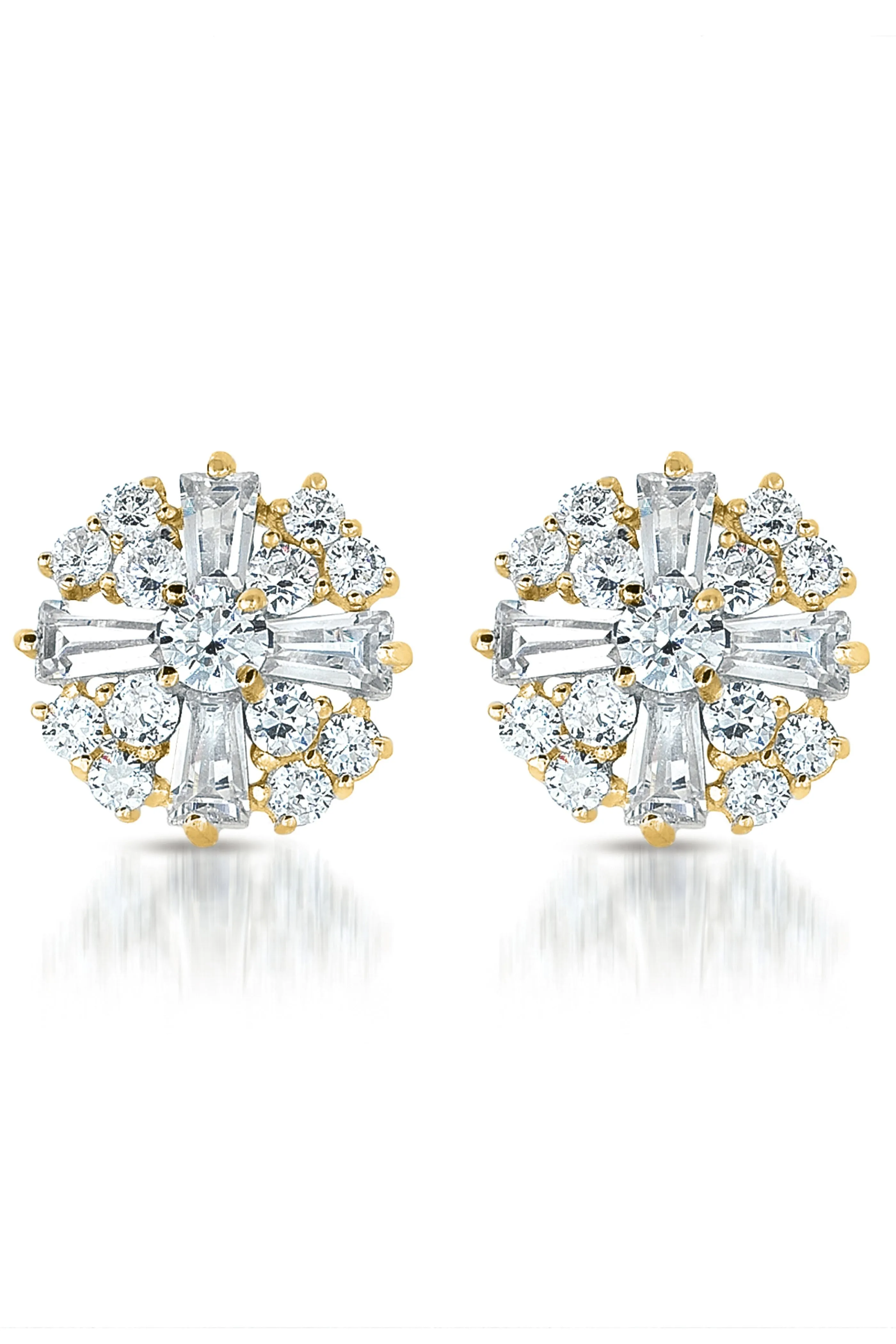 Cubic Zirconia Sterling Silver Rhodium Plated Round Earrings