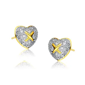 CZ Sterling Silver Gold Plated Heart Earrings