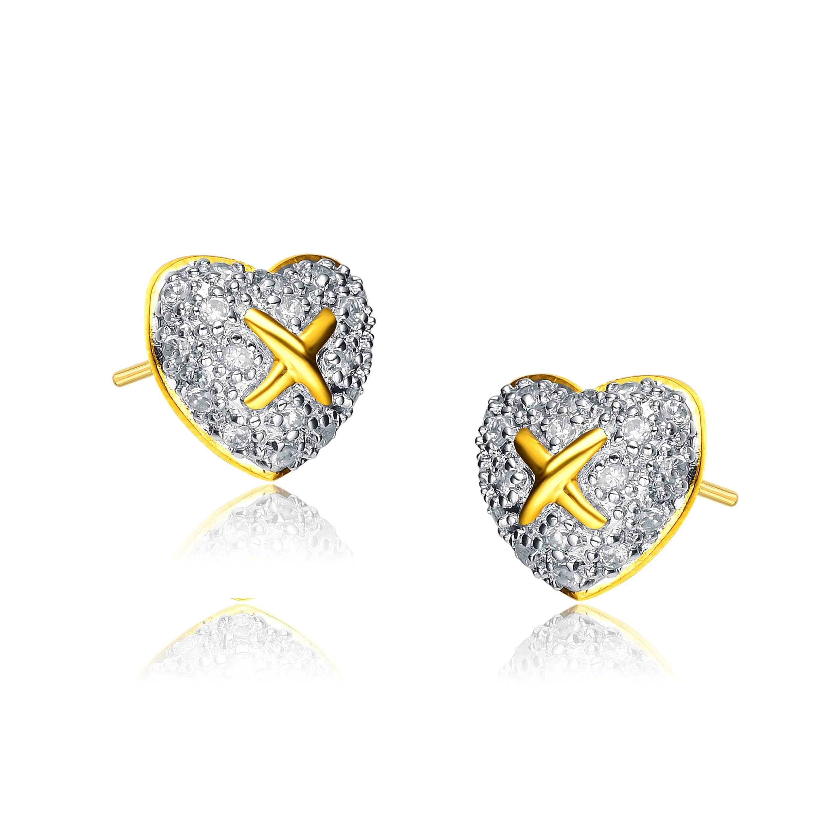 CZ Sterling Silver Gold Plated Heart Earrings