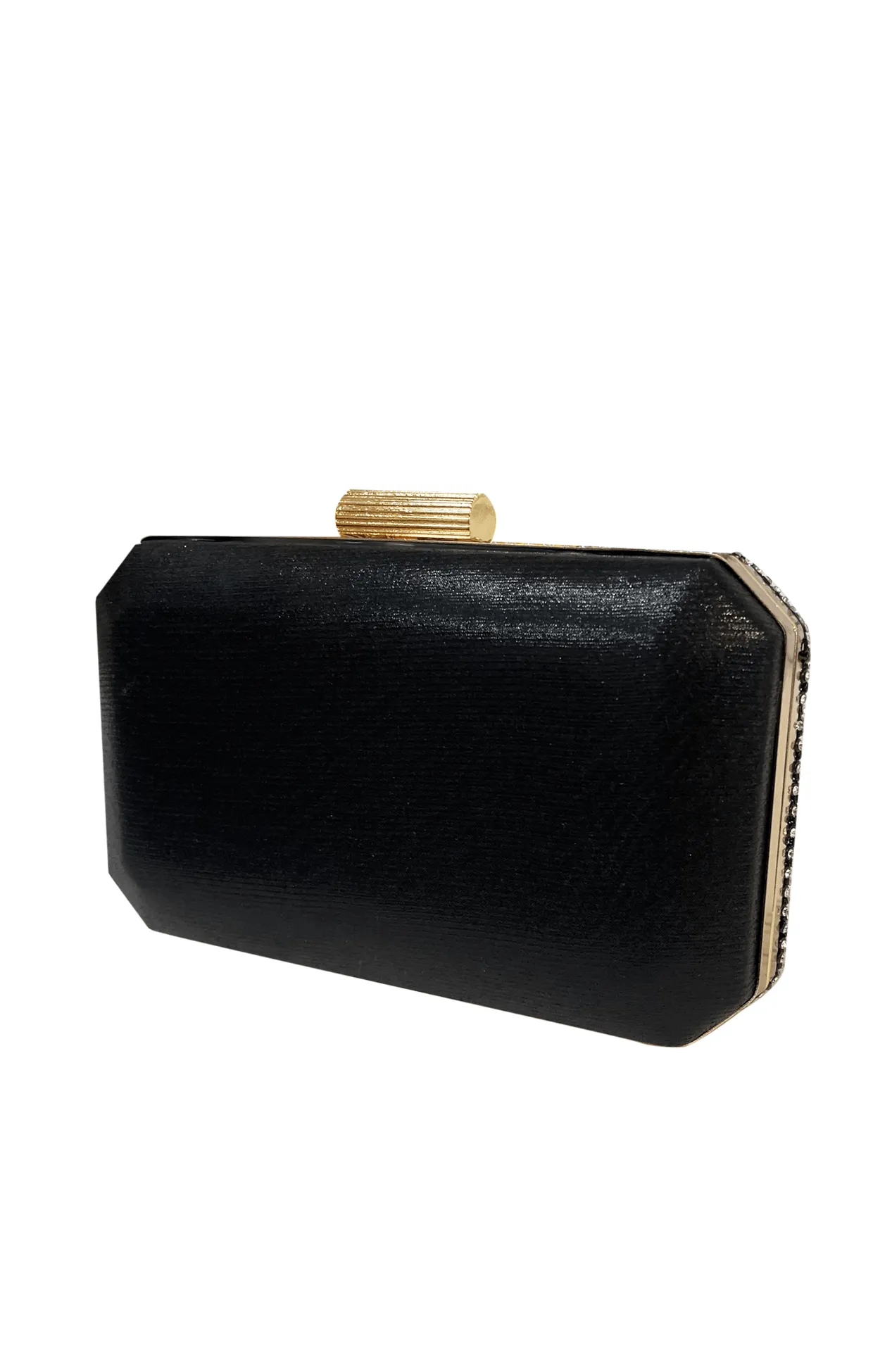 DIAMANTE MESH STRUCTURED CLUTCH IN BLACK