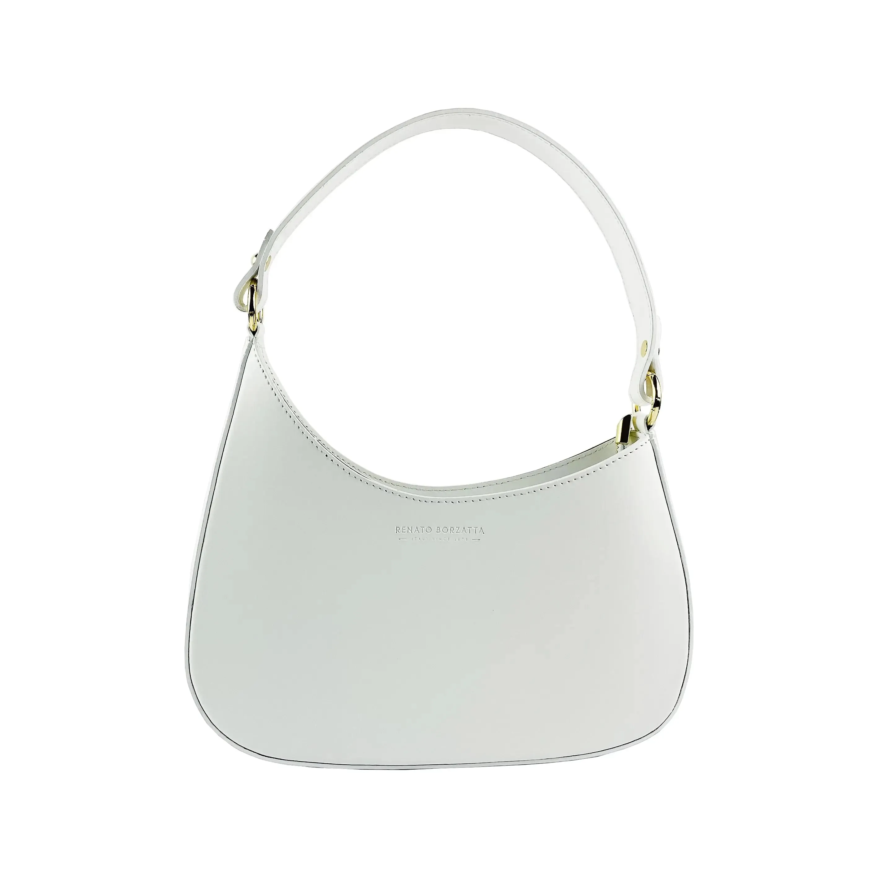 Elegant White Leather Handbag with Adjustable Strap for Women by Renato Borzatta