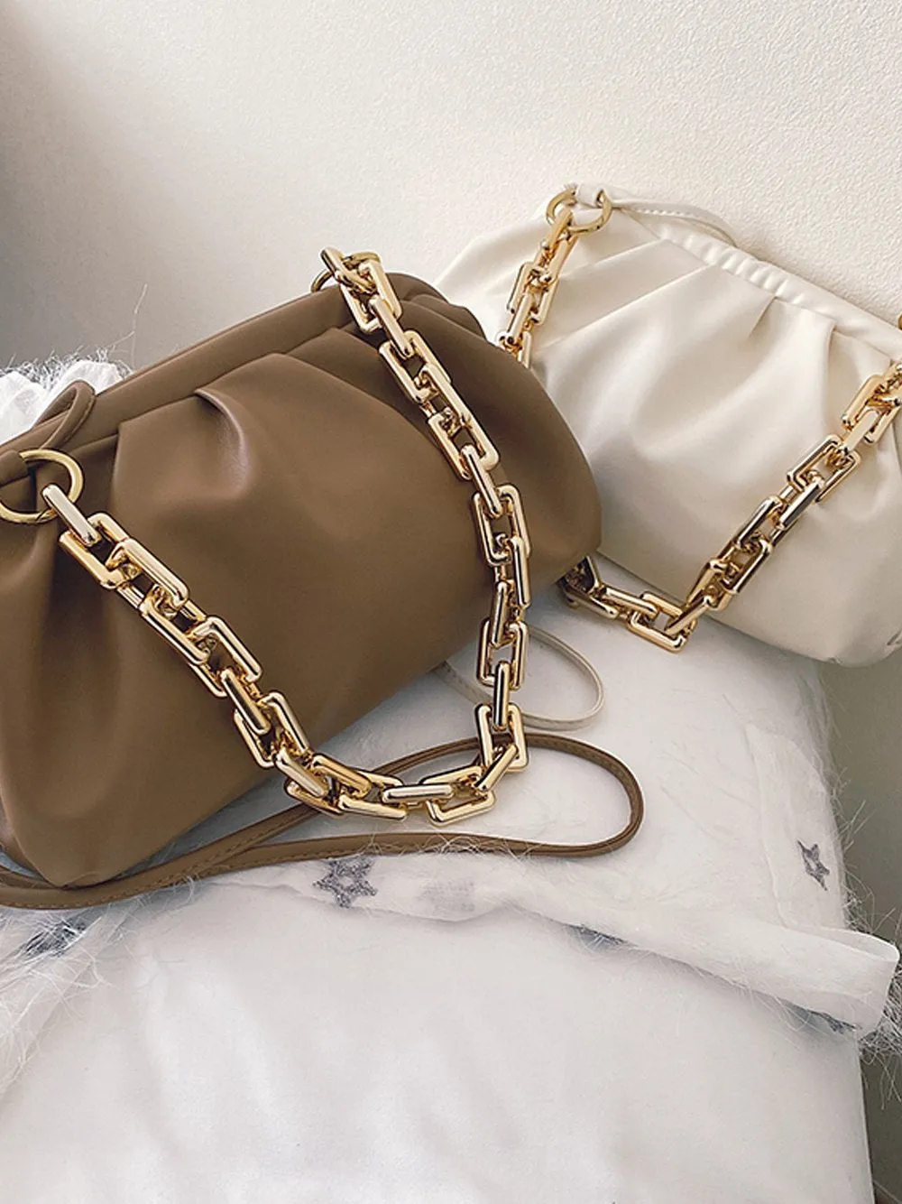 Gold Chain PU Leather  Bag