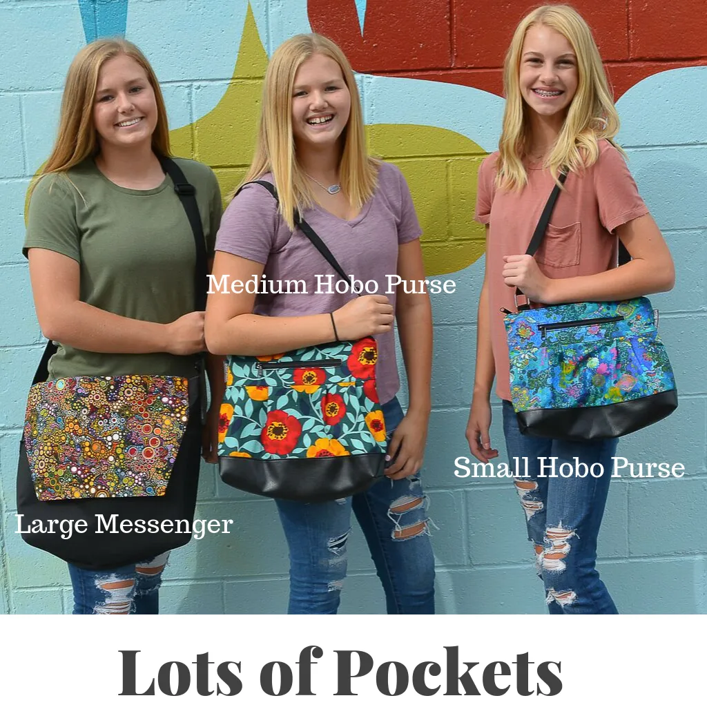 Hobo Purse Cross Body - Shoulder Bag - Flower Show Violet Fabric