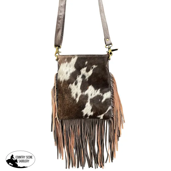 Klassy Cowgirl Leather Crossbody Bag with hair on cowhide