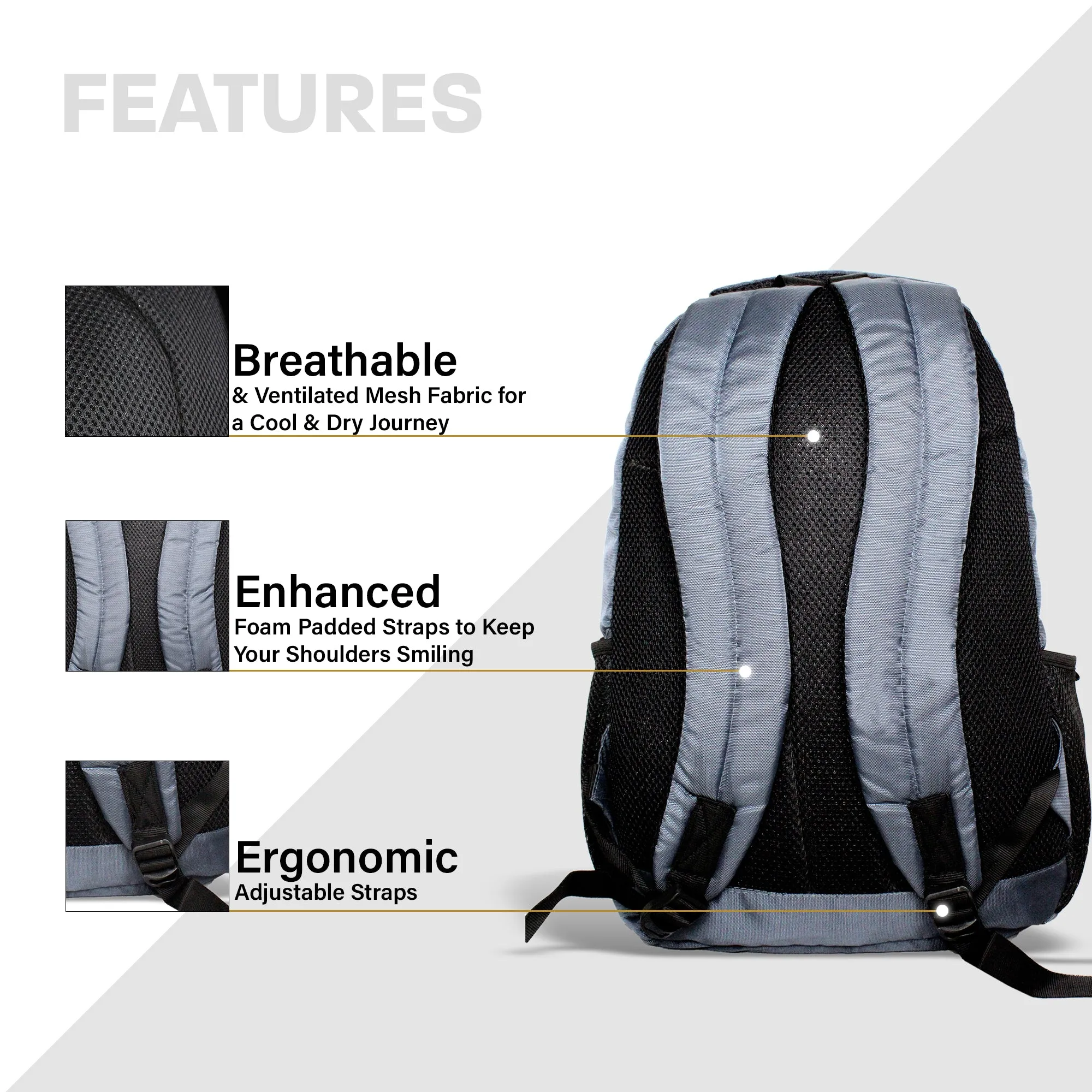 Lexus 40Ltr Laptop Backpack Upto 15.6 Inches - Grey