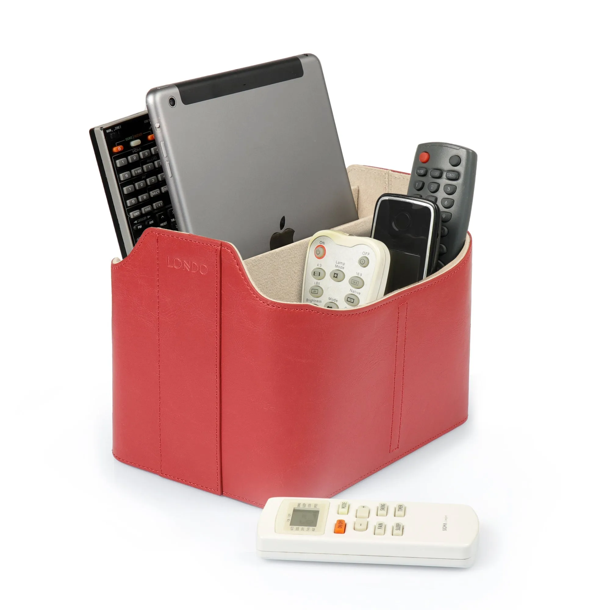 Londo Leather Remote Control Organizer and Caddy with Tablet Slot