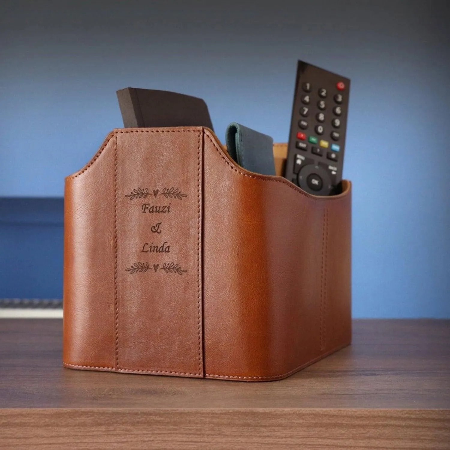 Londo Leather Remote Control Organizer and Caddy with Tablet Slot