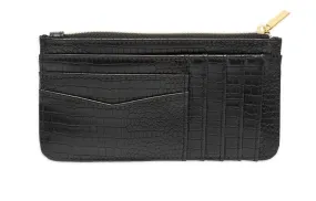 Long Card Purse - Rectangle - Black Mock Croc - 12.5x8x1cms - Estella Bartlett