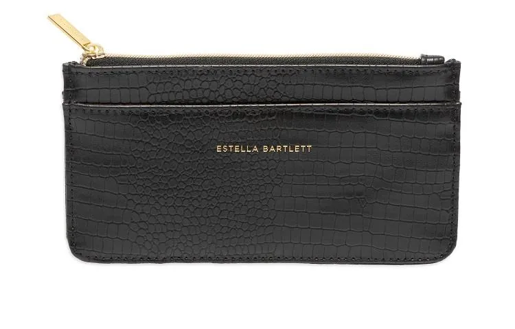 Long Card Purse - Rectangle - Black Mock Croc - 12.5x8x1cms - Estella Bartlett
