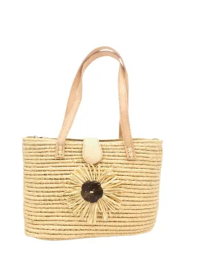 Lucy Crochet Straw Handbag with Flower Detail