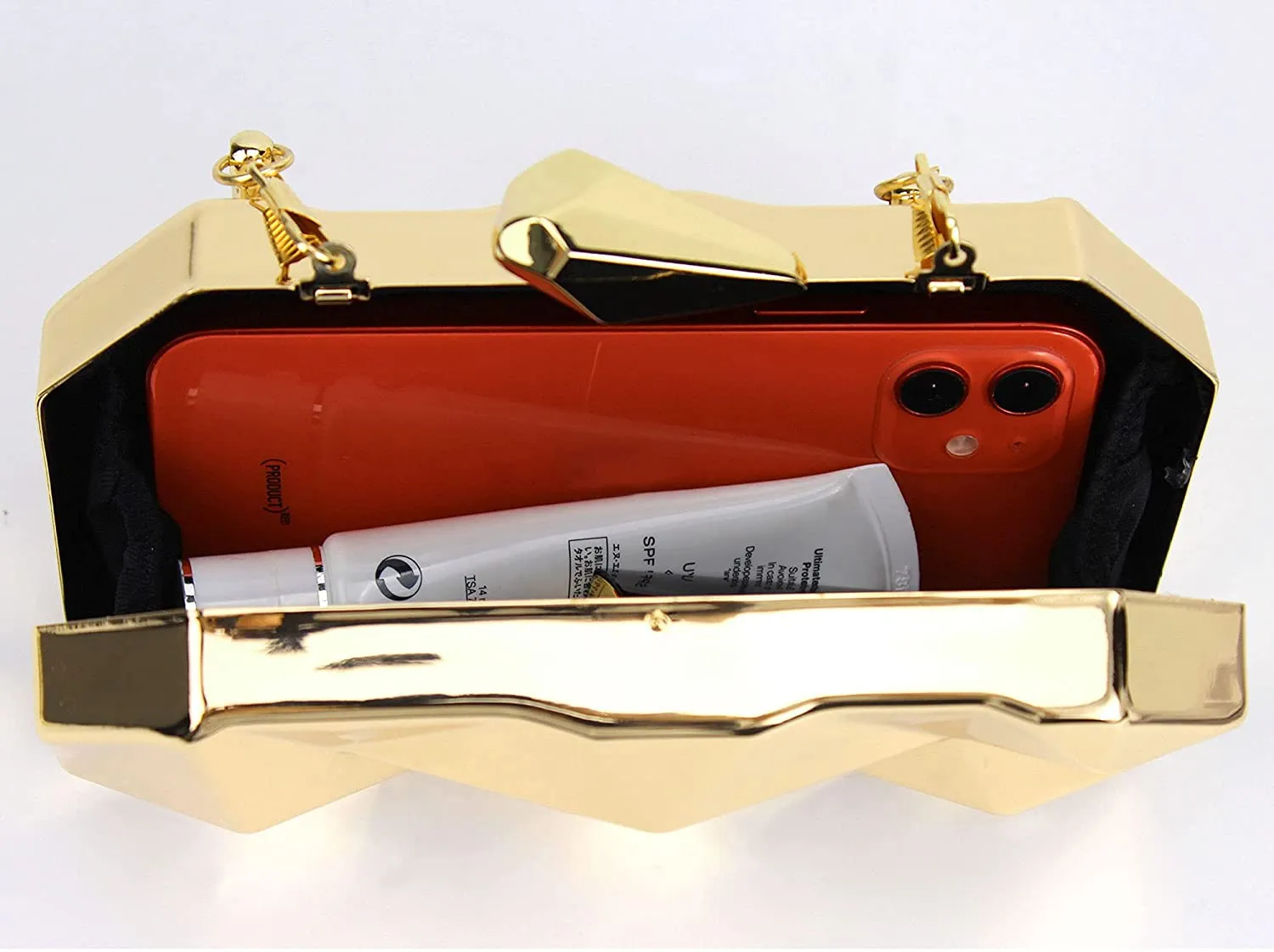 Luxe Gold Metal Chain Handbag Evening Clutch Purse