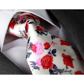 Luxury Men's Silk Tie with Pink and Red Roses - Elegant Gift Box Included