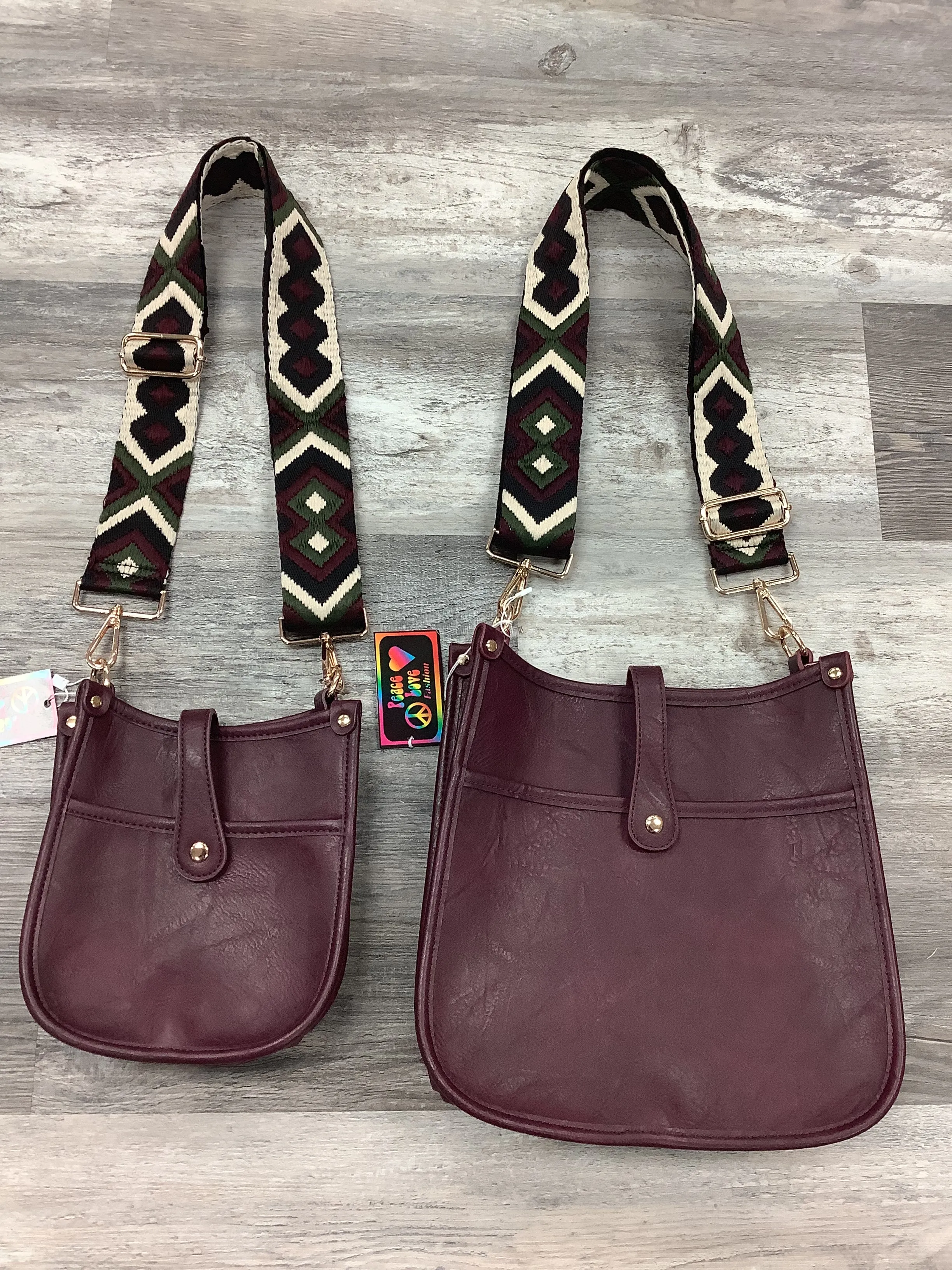 Merlot Mini Distressed Vegan Leather Messenger Bag w/ Adjustable Abstract Strap