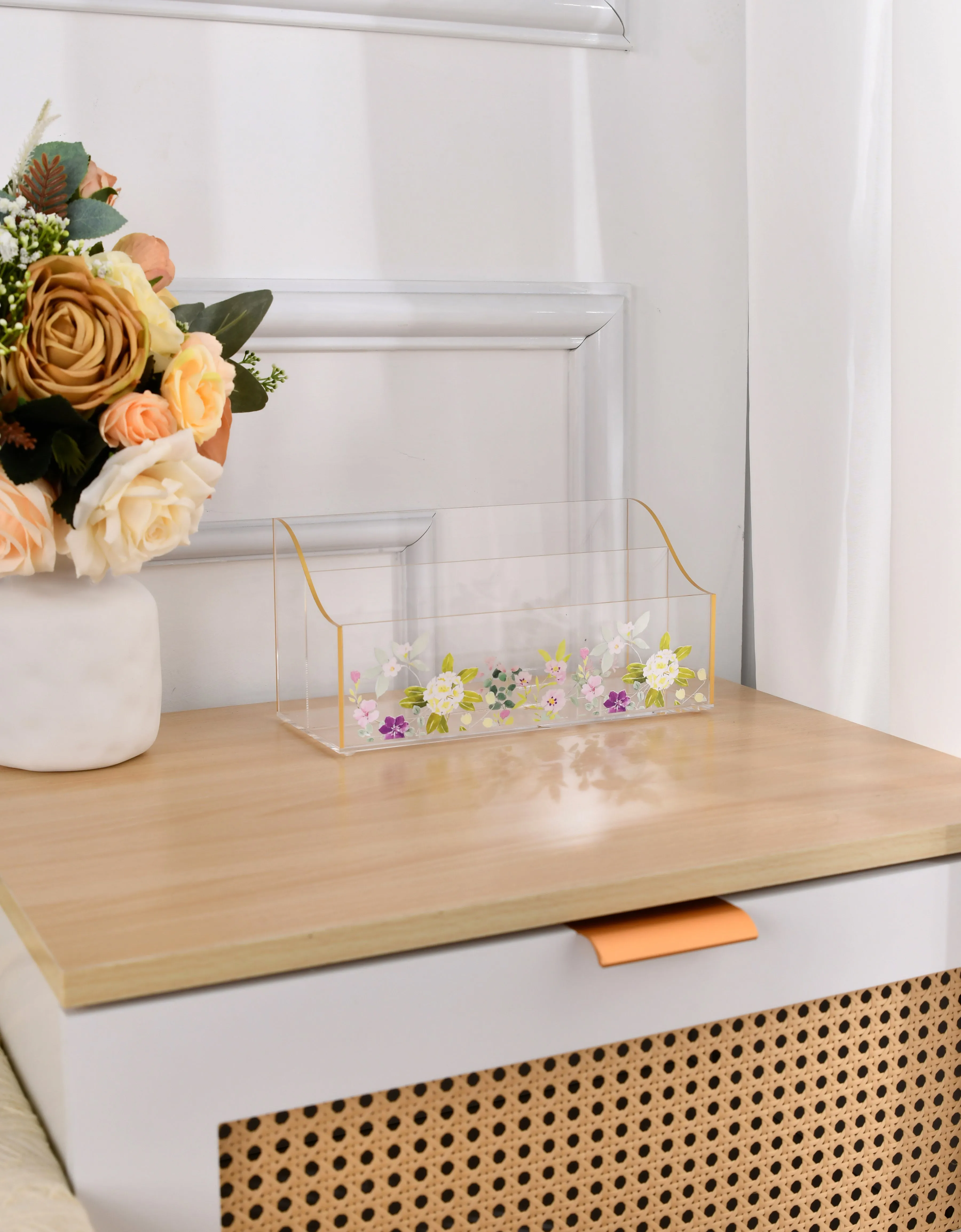 Papyrus Two Compartments Acrylic Desk Letter Organizer with Floral Design