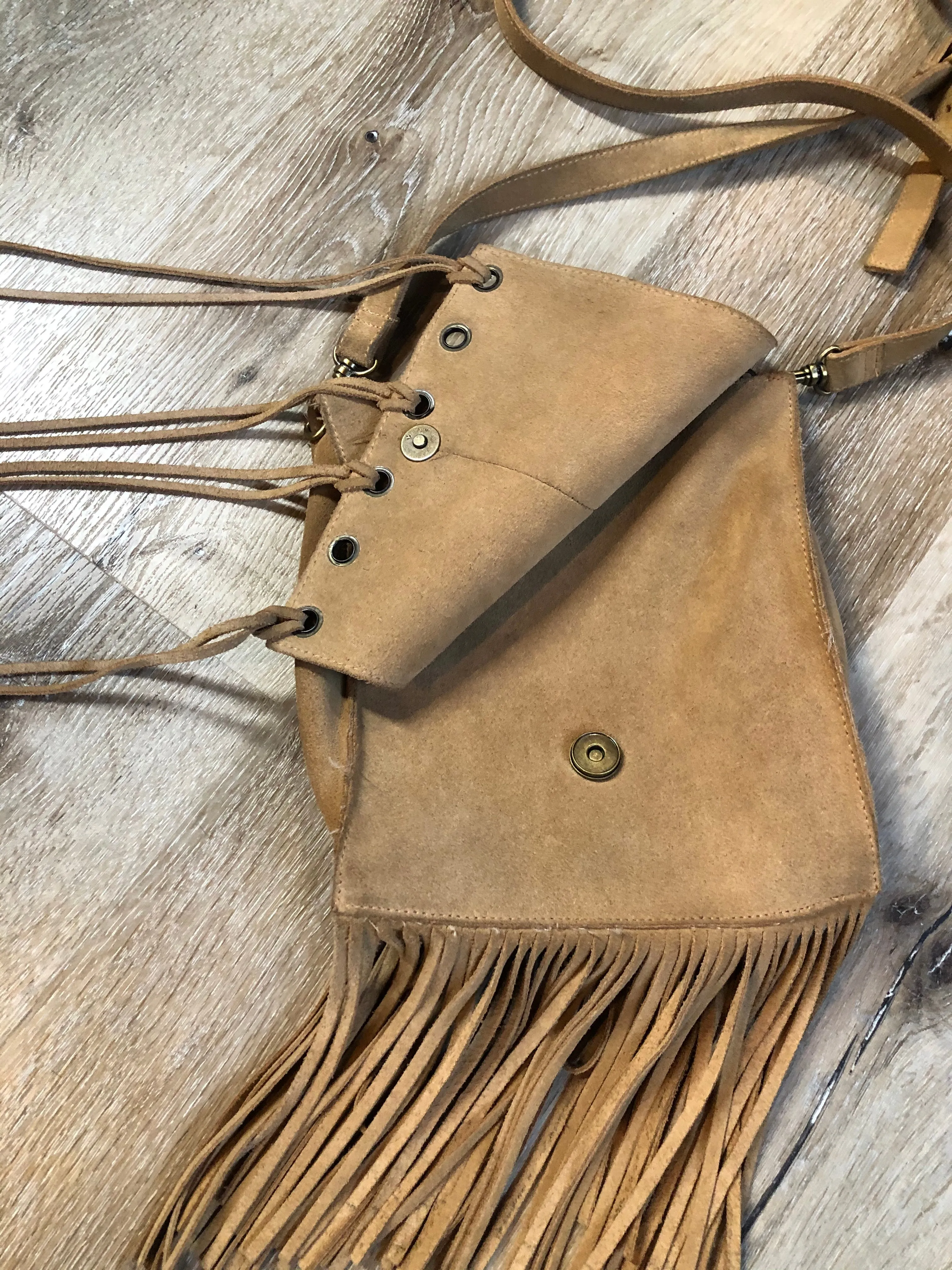 Sasti Suede Crossbody Bag with Fringe, SOLD