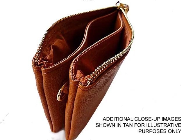 SMALL MULTI-COMPARTMENT CROSS-BODY PURSE BAG WITH WRIST AND LONG STRAPS - PEWTER