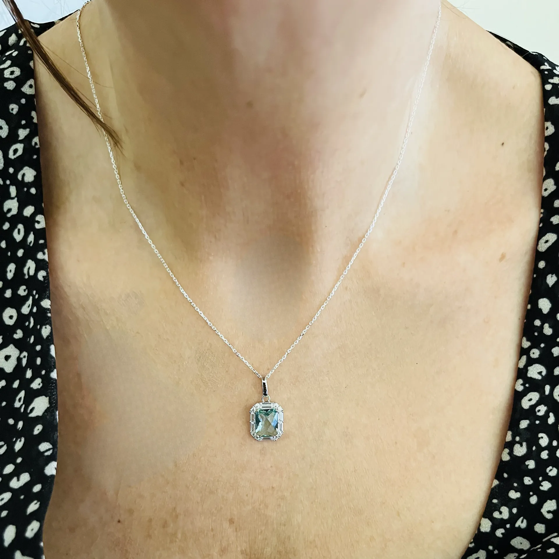 Sterling Silver & Pale Aqua Crystal Necklace