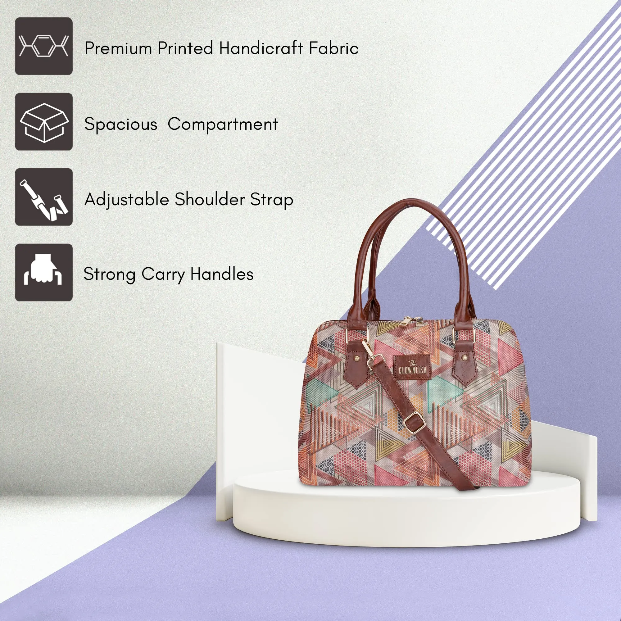 THE CLOWNFISH Montana Series Handbag for Women Office Bag Ladies Purse Shoulder Bag Tote For Women College Girls (Multicolour-Triangle)