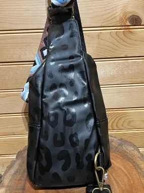 Vegan Leather Sling Bag - Black Leopard