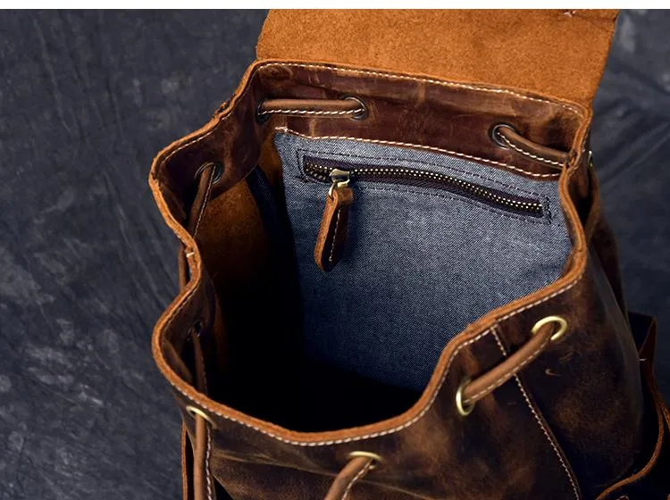 Vintage Leather School Travel Backpack Rucksack