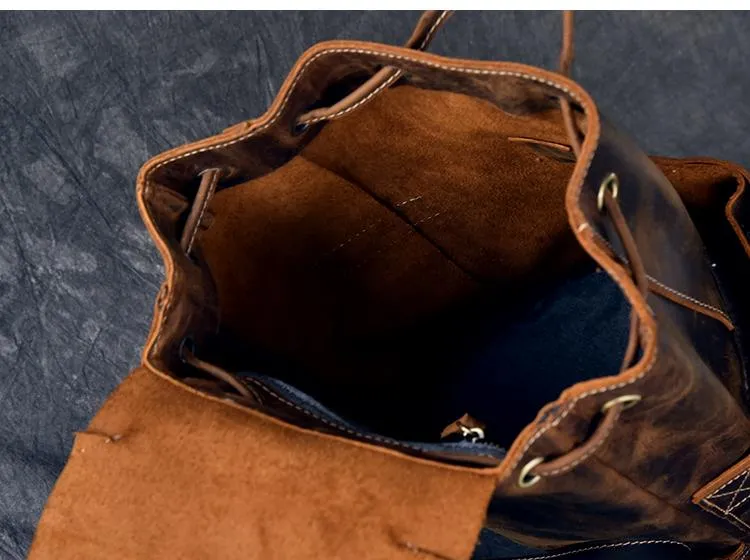 Vintage Leather School Travel Backpack Rucksack