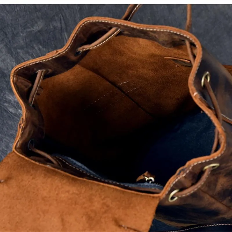 Vintage Leather School Travel Backpack Rucksack