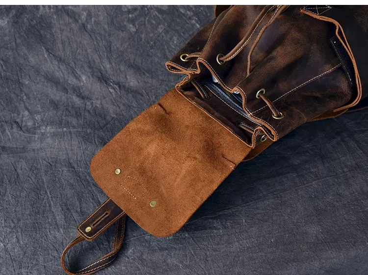 Vintage Leather School Travel Backpack Rucksack