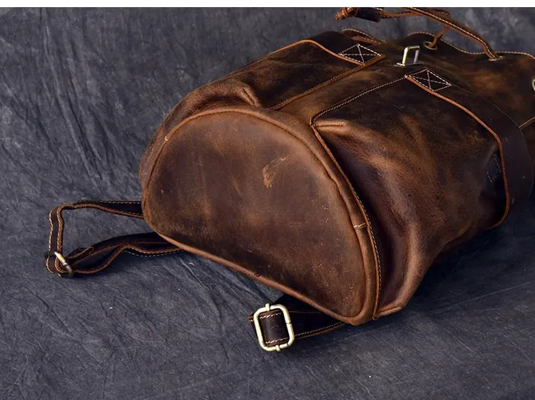 Vintage Leather School Travel Backpack Rucksack