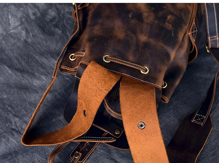 Vintage Leather School Travel Backpack Rucksack