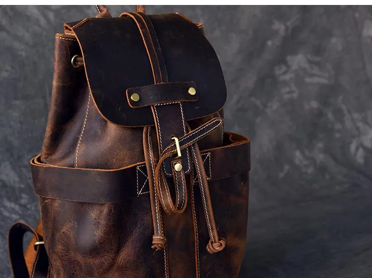Vintage Leather School Travel Backpack Rucksack
