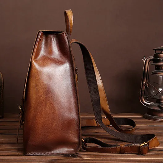 Vintage Womens Brown Leather Backpack Purse Cool Bag