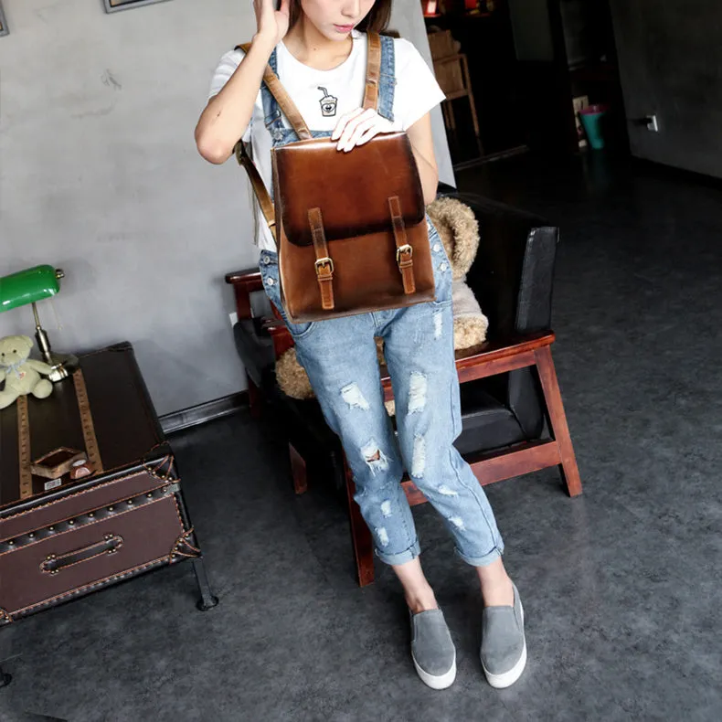 Vintage Womens Brown Leather Backpack Purse Cool Bag