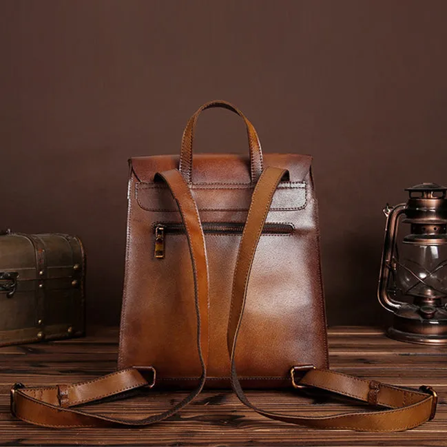Vintage Womens Brown Leather Backpack Purse Cool Bag