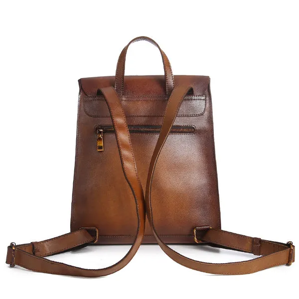 Vintage Womens Brown Leather Backpack Purse Cool Bag