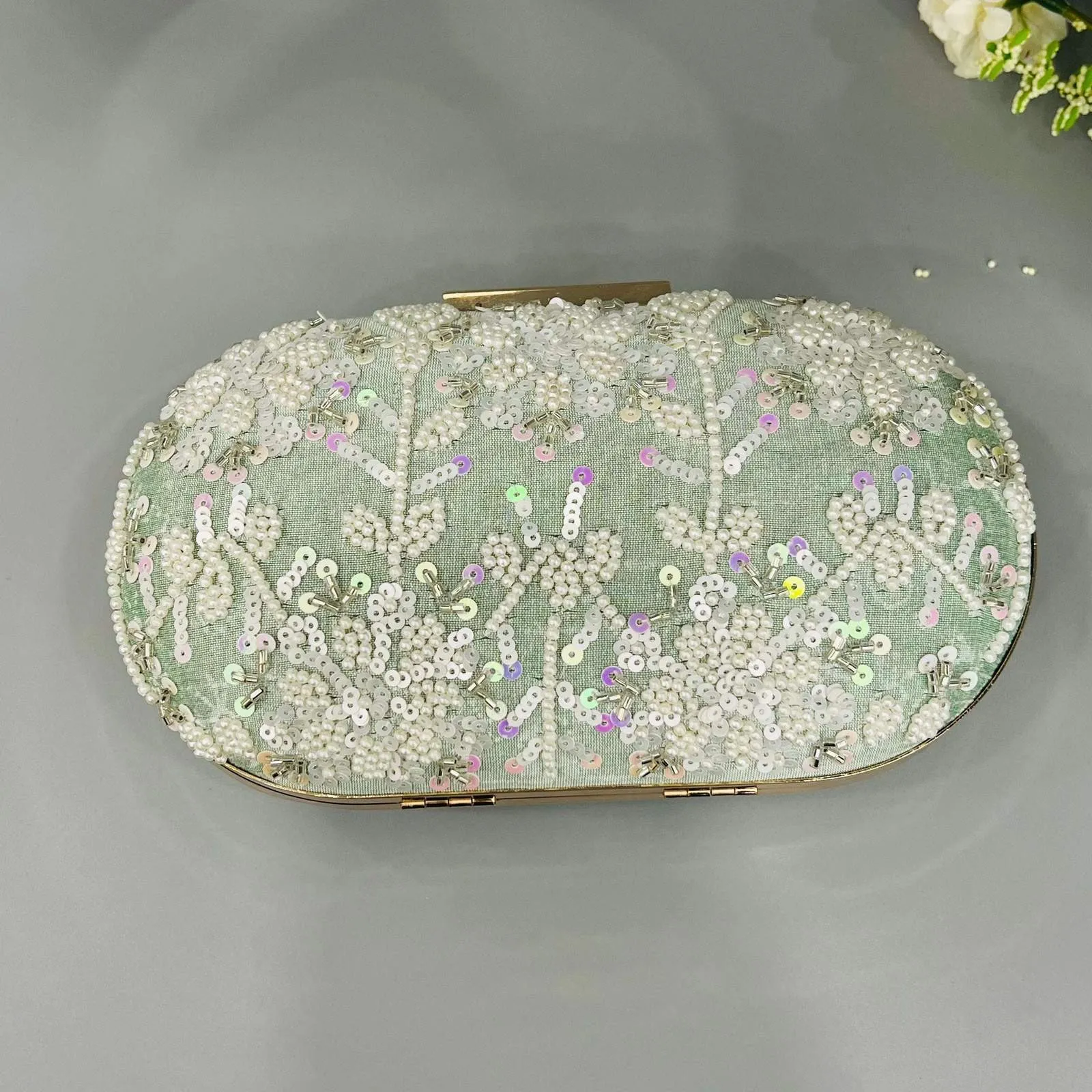 Vs Sequin Clutch Sea Green
